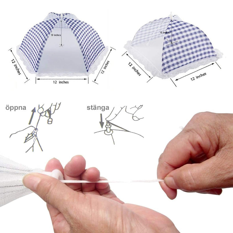"Matparaplyöverdrag för köket, set om 2, hindrar insekter. Blå färg, elegant och funktionell design för utomhusbruk."