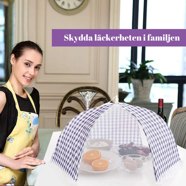 "Matparaplyöverdrag för köket, set om 2, hindrar insekter. Blå färg, elegant och funktionell design för utomhusbruk."