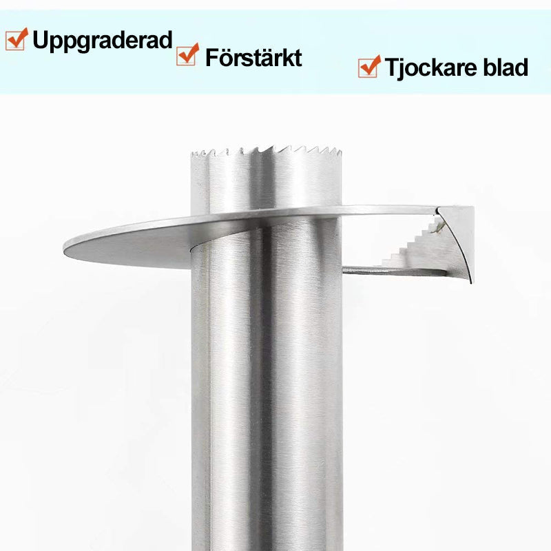 "Metall ananasskärare med bekvämt grepp för enkel och snabb skivning av ananas, gul och svart design."