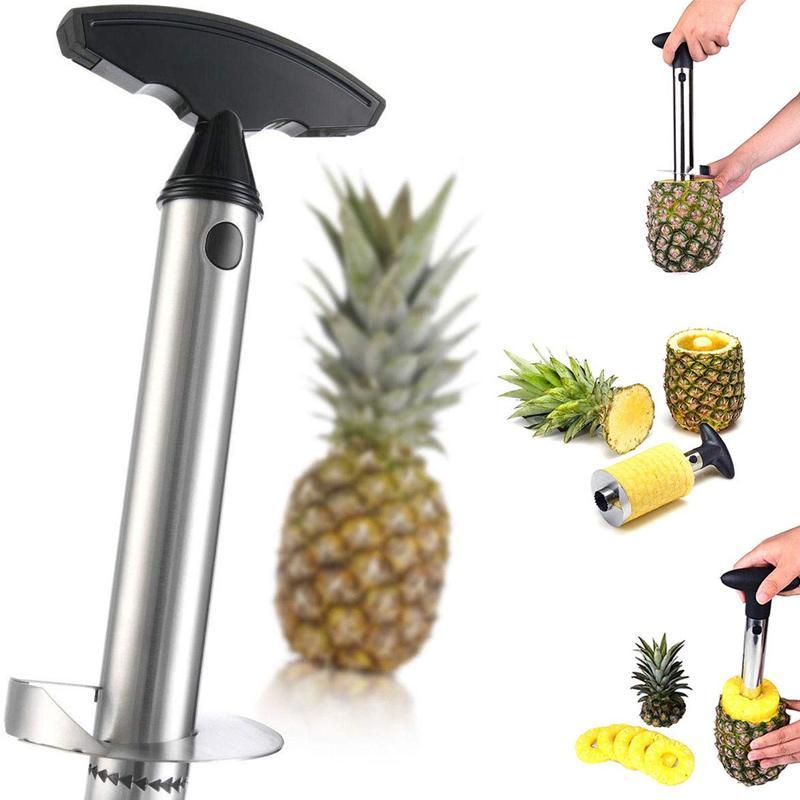 "Metall ananasskärare med bekvämt grepp för enkel och snabb skivning av ananas, gul och svart design."