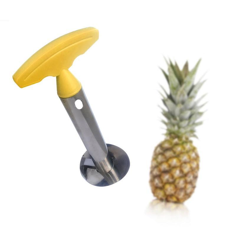 "Metall ananasskärare med bekvämt grepp för enkel och snabb skivning av ananas, gul och svart design."