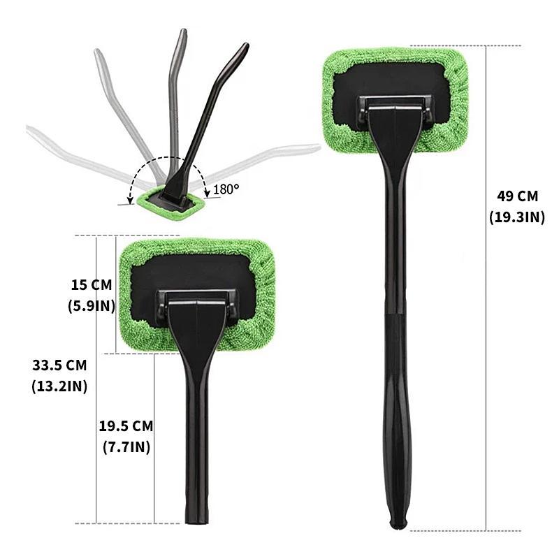 "Mikrofiber fönsterrengörare med plasthandtag, idealisk för bil- och hemmavindor, når svåråtkomliga hörn utan ansträngning."