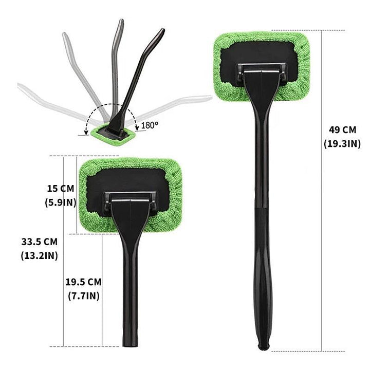 "Mikrofiber fönsterrengörare med plasthandtag, idealisk för bil- och hemmavindor, når svåråtkomliga hörn utan ansträngning."