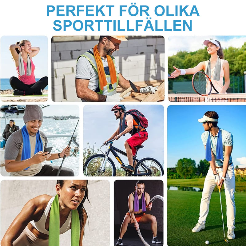 "Mikrofiberhandduk för sport, ljusblå med effektiv kylfunktion, idealisk för utomhusaktiviteter och träning."