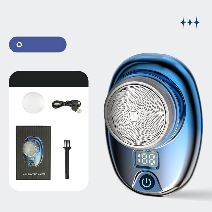 "Mini bärbar rakapparat i elegant design för män och kvinnor, kompakt och kraftig med 15 roterande blad."