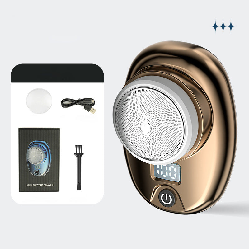 "Mini bärbar rakapparat i elegant design för män och kvinnor, kompakt och kraftig med 15 roterande blad."