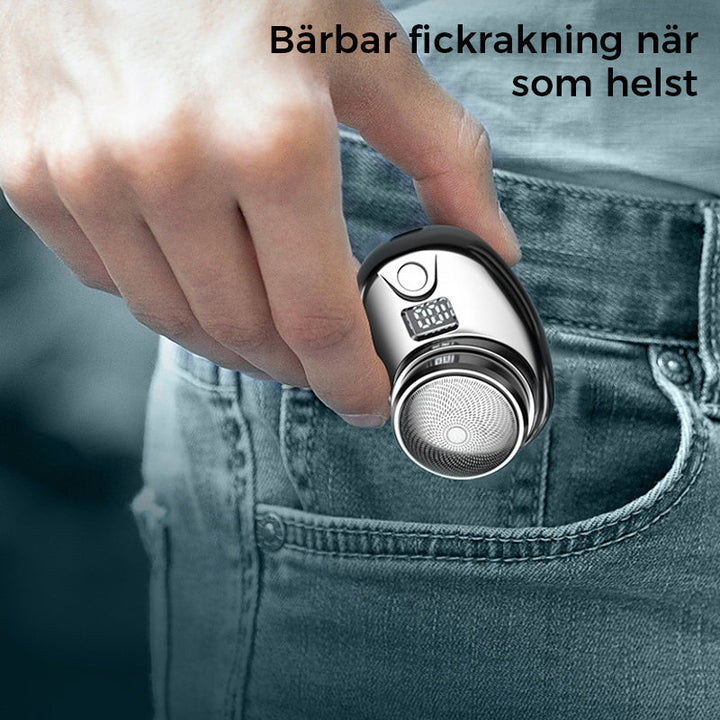 "Mini bärbar rakapparat i elegant design för män och kvinnor, kompakt och kraftig med 15 roterande blad."
