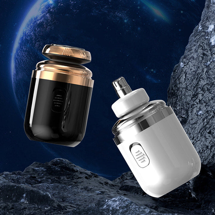 "Mini bärbar rakapparat med elegant design, kompakt storlek, dubbla ringblad och batteridriven funktion för både män & kvinno