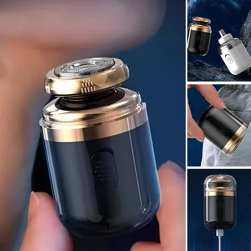 "Mini bärbar rakapparat med elegant design, kompakt storlek, dubbla ringblad och batteridriven funktion för både män & kvinno