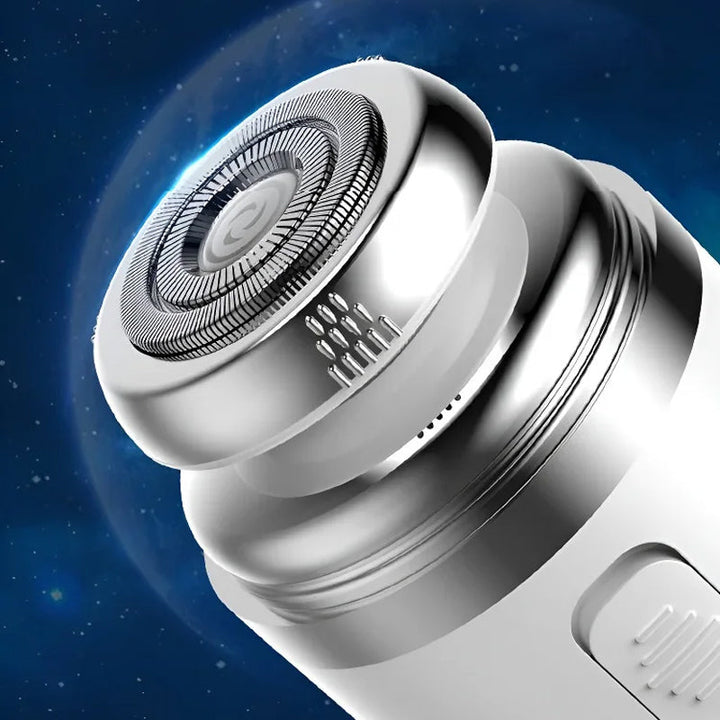 "Mini bärbar rakapparat med elegant design, kompakt storlek, dubbla ringblad och batteridriven funktion för både män & kvinno