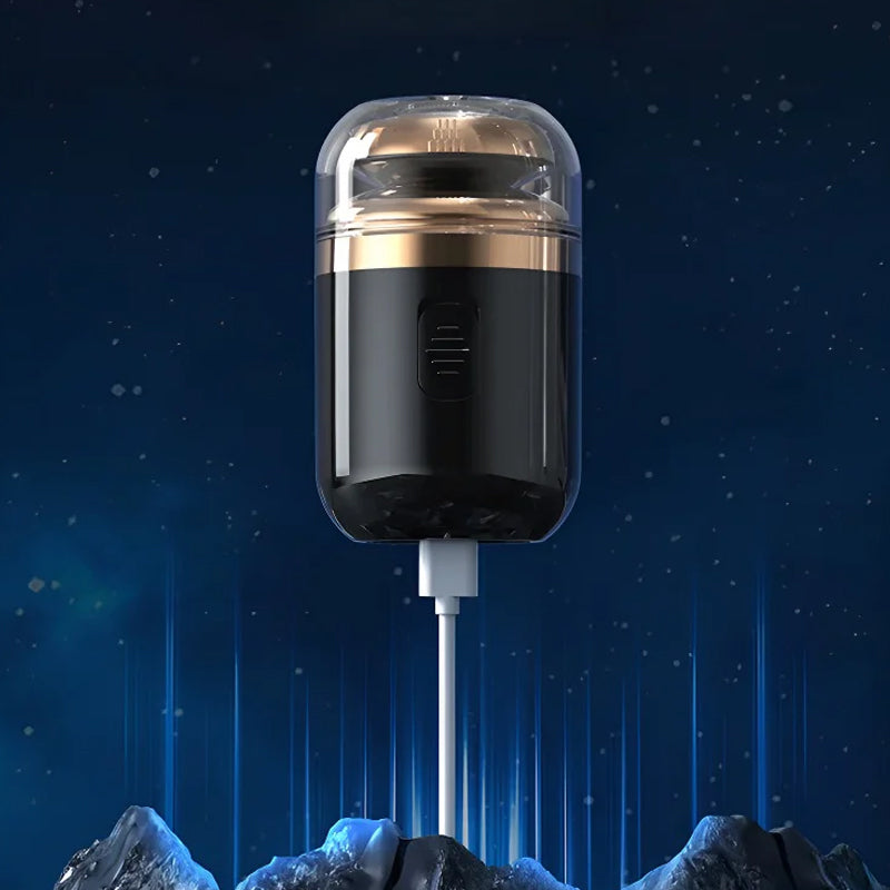 "Mini bärbar rakapparat med elegant design, kompakt storlek, dubbla ringblad och batteridriven funktion för både män & kvinno