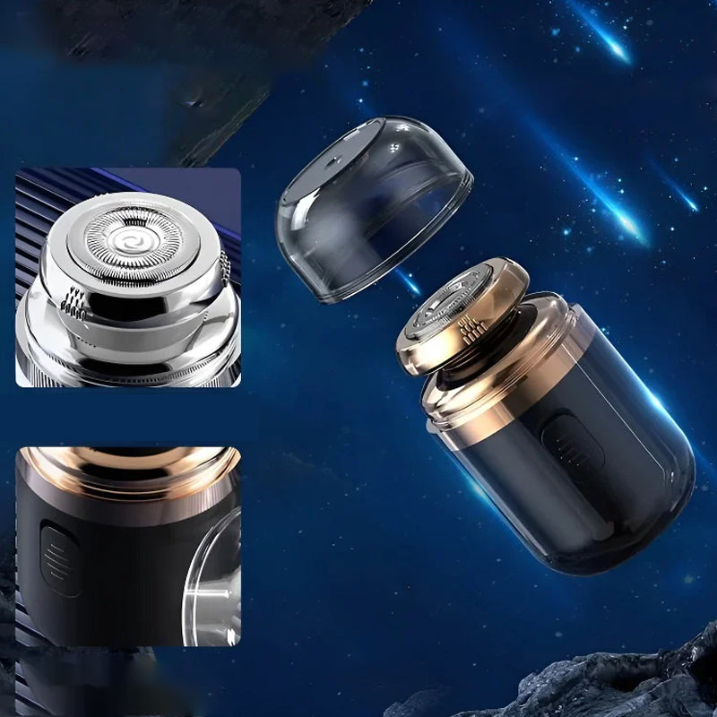 "Mini bärbar rakapparat med elegant design, kompakt storlek, dubbla ringblad och batteridriven funktion för både män & kvinno