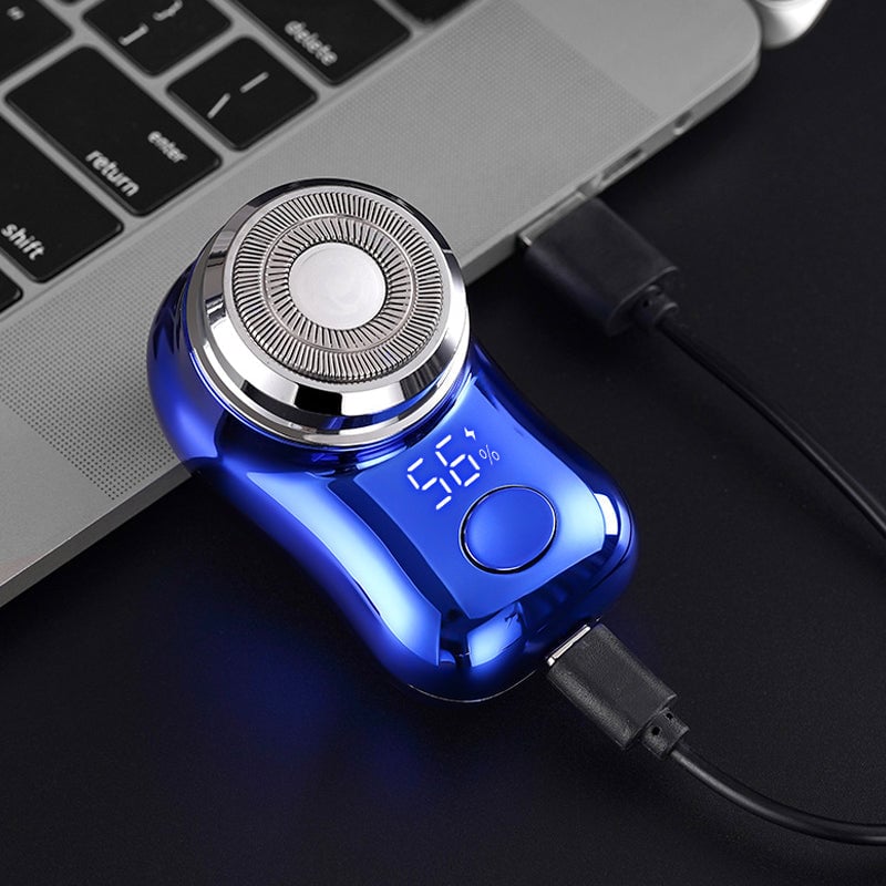 "Mini elektrisk rakapparat med smart digital display och kompakt design för effektiv herrrakning."