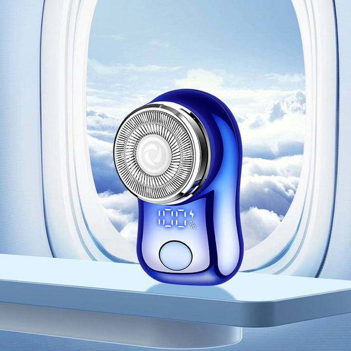 "Mini elektrisk rakapparat med smart digital display och kompakt design för effektiv herrrakning."