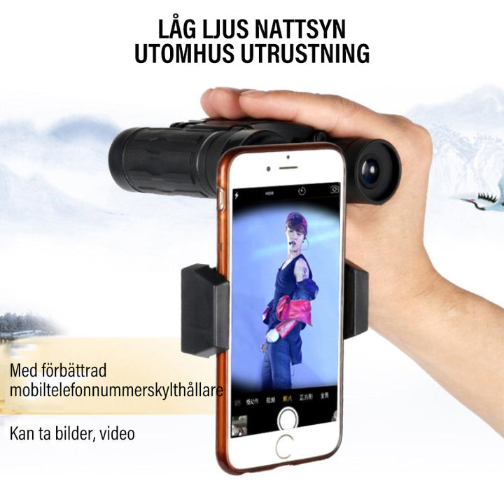 "Mini HD-kikare med hög förstoring, kompakt design och slitstark konstruktion för sport och fågelskådning."