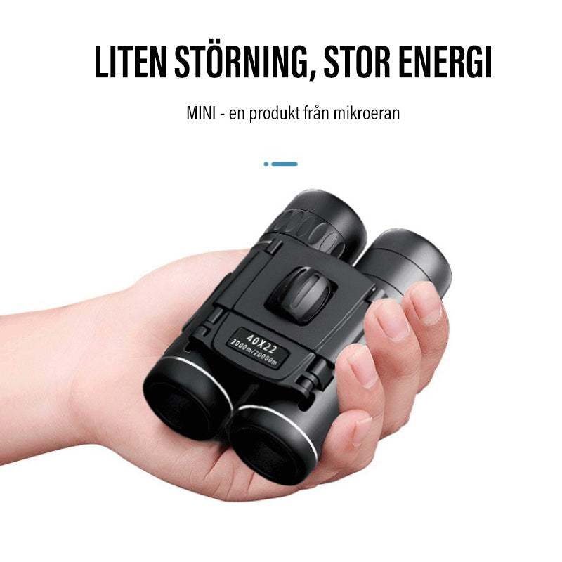 "Mini HD-kikare med hög förstoring, kompakt design och slitstark konstruktion för sport och fågelskådning."