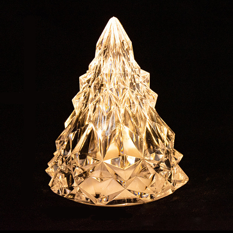 "Mini LED Kristal Julgran Nattlampa i glas, lyser i varma färger, juldekor perfekt för mysig hemmabelysning."