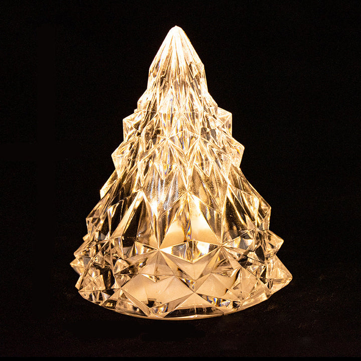"Mini LED Kristal Julgran Nattlampa i glas, lyser i varma färger, juldekor perfekt för mysig hemmabelysning."