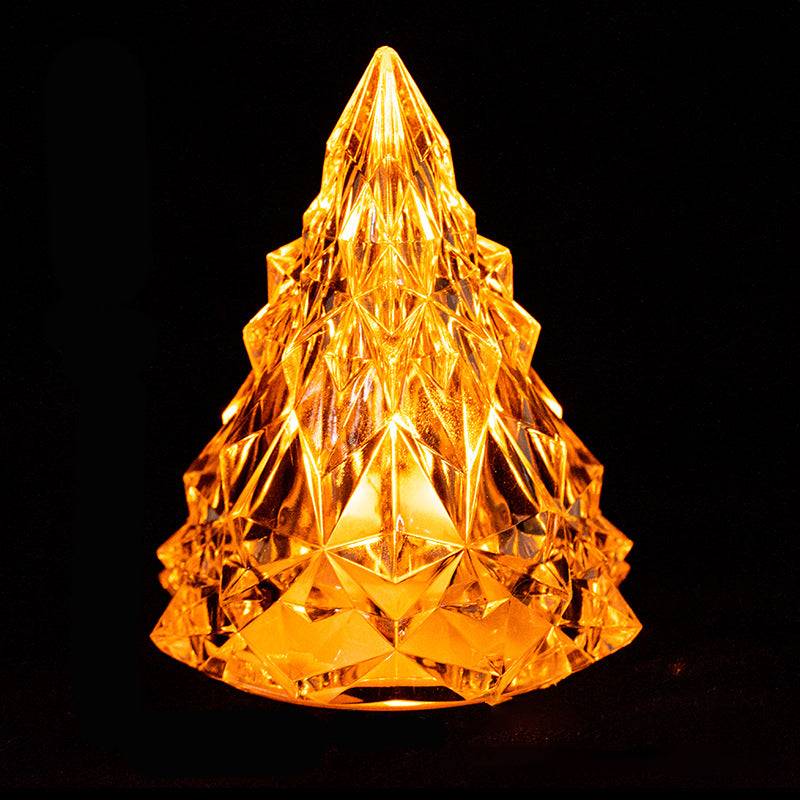 "Mini LED Kristal Julgran Nattlampa i glas, lyser i varma färger, juldekor perfekt för mysig hemmabelysning."