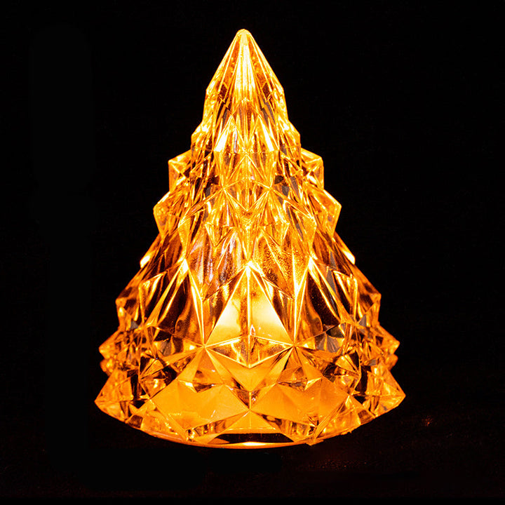 "Mini LED Kristal Julgran Nattlampa i glas, lyser i varma färger, juldekor perfekt för mysig hemmabelysning."