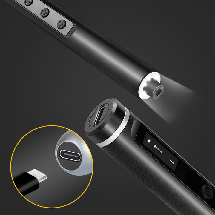 "Mini Skruvmejselsats med elektriska och manuella mejslar i metall, magnetiskt fodral och LED-belysning, perfekt för precisio