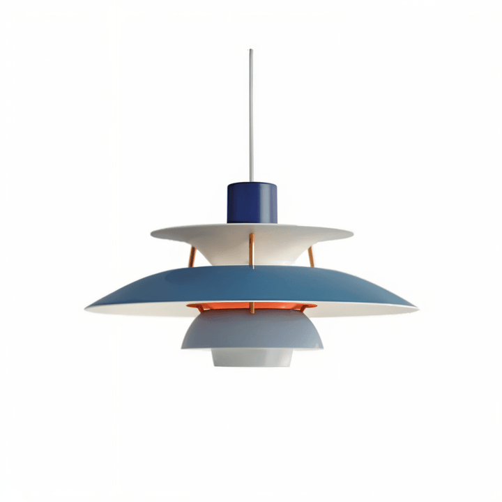 "Minimalistisk nordisk taklampa i metall, blått/grått, rund design, för elegant modern belysning i hemmet."