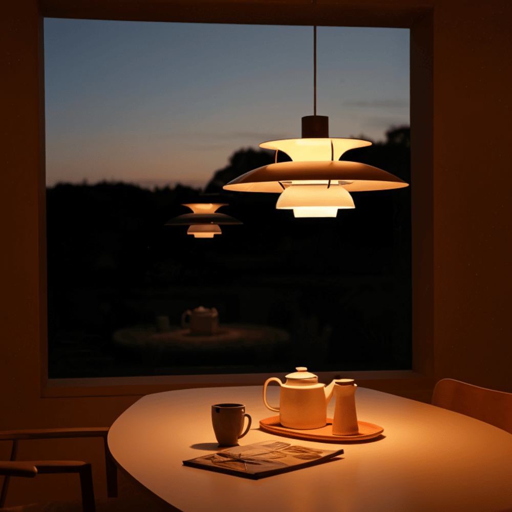 "Minimalistisk nordisk taklampa i metall, blått/grått, rund design, för elegant modern belysning i hemmet."