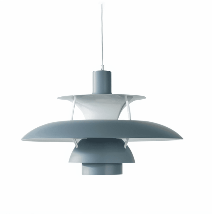 "Minimalistisk nordisk taklampa i metall, blått/grått, rund design, för elegant modern belysning i hemmet."