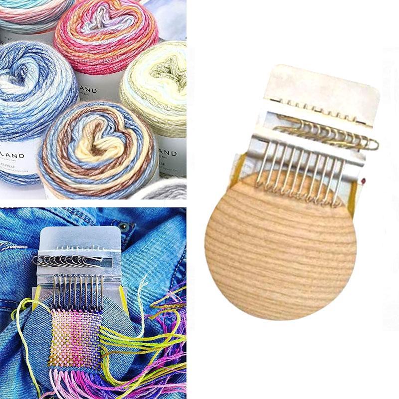 "Minivävningsverktyg med metallkrokar och träbräda, perfekt för DIY-projekt och klädreparation, 45g, lättanvänt."