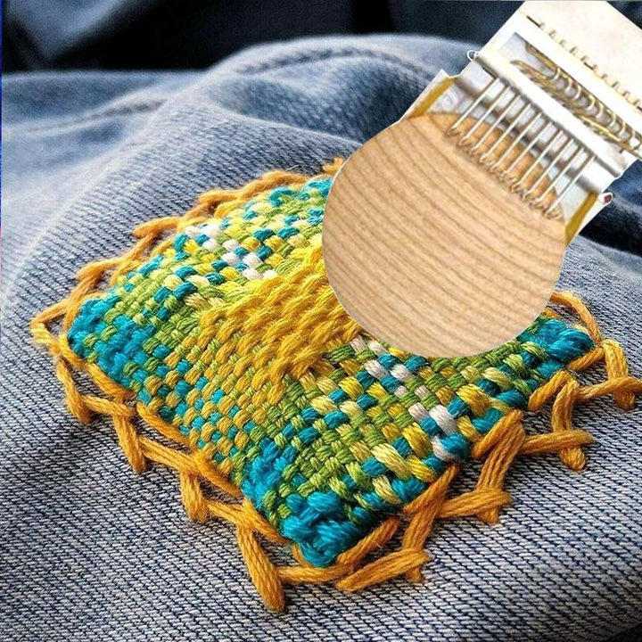 "Minivävningsverktyg med metallkrokar och träbräda, perfekt för DIY-projekt och klädreparation, 45g, lättanvänt."