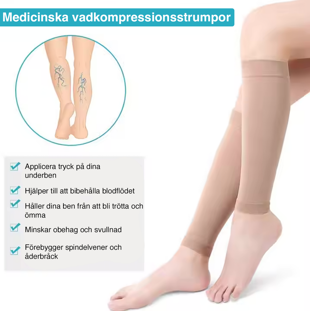 "Mjuka högelastiska ortopediska stödstrumpor i beige och svart för komfort, minskar svullnad och förbättrar blodcirkulationen