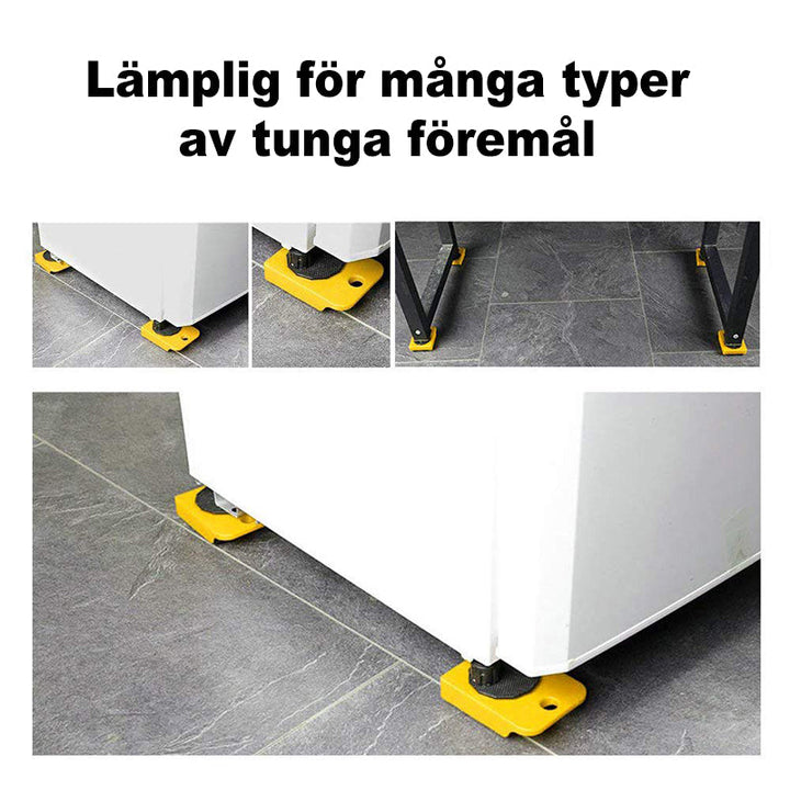 "Möbelflyttarsats med ergonomiskt handtag och vridbara hjul, idealisk för enkel förflyttning av tunga möbler i hem."