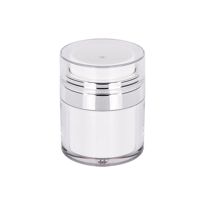 "Modern dispenserbehållare och maskborste i plast och silikon, perfekt för resor och daglig användning."