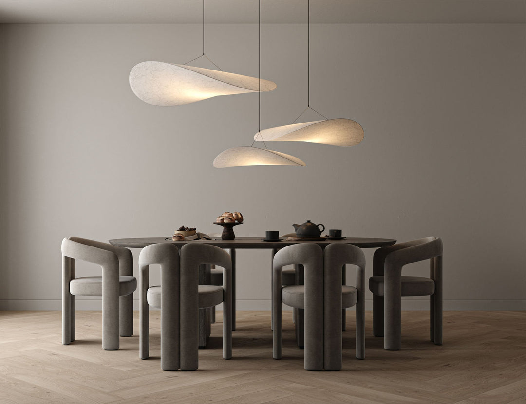 "Modern LED taklampa i molnform med justerbar längd, elegant belysning för hemmet, dimbar och tillverkad av hållbart material