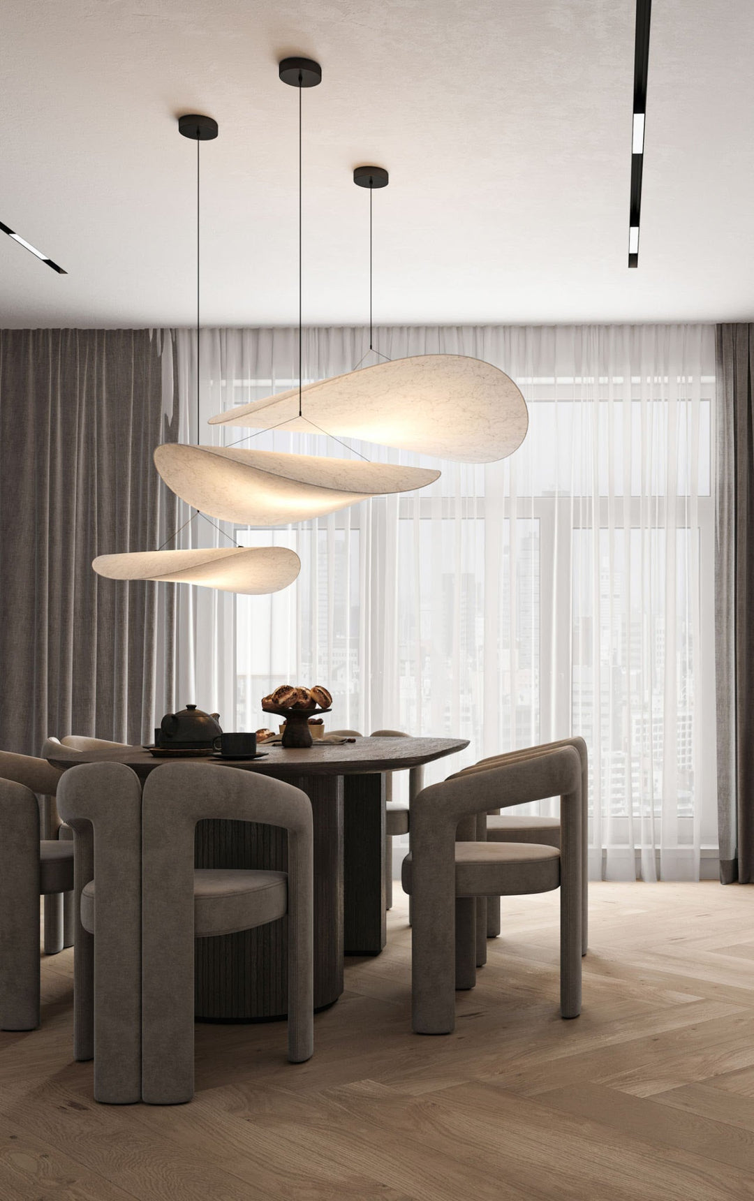 "Modern LED taklampa i molnform med justerbar längd, elegant belysning för hemmet, dimbar och tillverkad av hållbart material