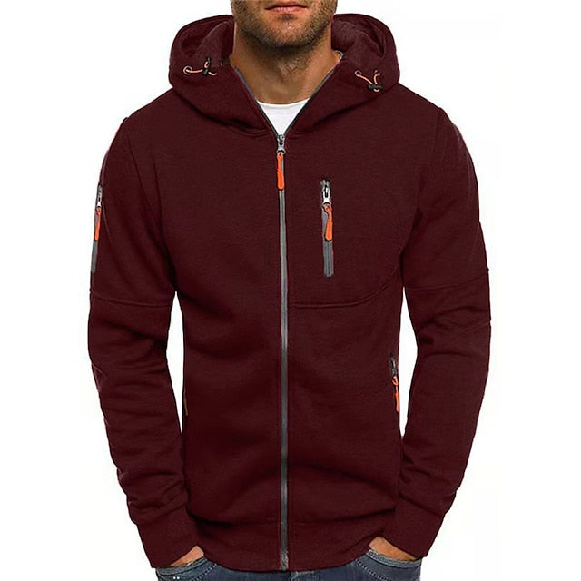 "Modern och bekväm herrhoodie i svart, med dubbel-lagerad huva, justerbart dragsnöre och känguruficka för stil och komfort."