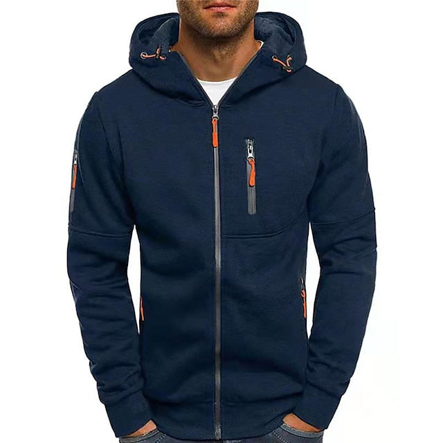 "Modern och bekväm herrhoodie i svart, med dubbel-lagerad huva, justerbart dragsnöre och känguruficka för stil och komfort."