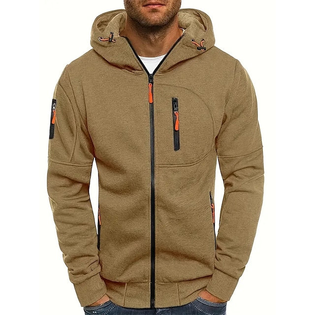 "Modern och bekväm herrhoodie i svart, med dubbel-lagerad huva, justerbart dragsnöre och känguruficka för stil och komfort."