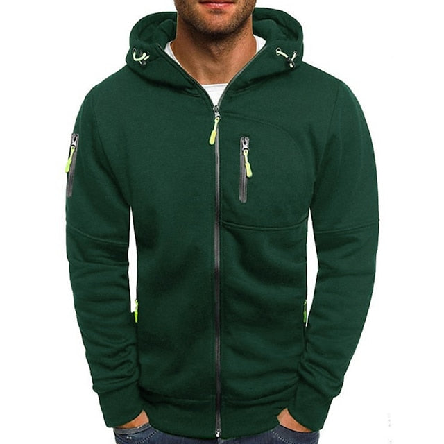 "Modern och bekväm herrhoodie i svart, med dubbel-lagerad huva, justerbart dragsnöre och känguruficka för stil och komfort."
