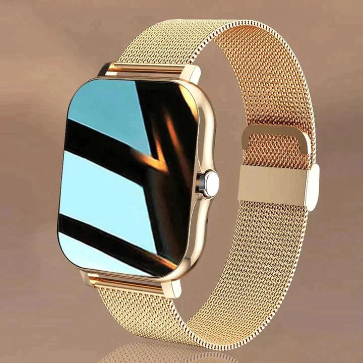 "Modern smartwatch med elegant design och hälsosensorer, vattentät, lämplig för både stil och funktion."