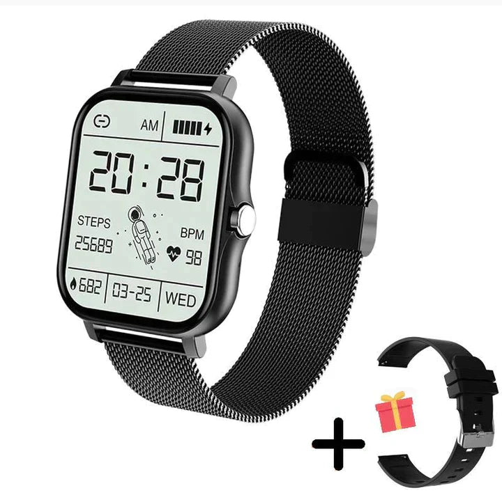 "Modern smartwatch med elegant design och hälsosensorer, vattentät, lämplig för både stil och funktion."