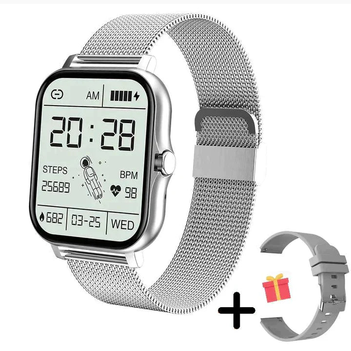 "Modern smartwatch med elegant design och hälsosensorer, vattentät, lämplig för både stil och funktion."
