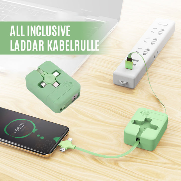 "Multifärgad 3-i-1 laddningsadapter, kompakt och flexibel design, passar iOS, Micro USB, Typ C, perfekt för resenärer."