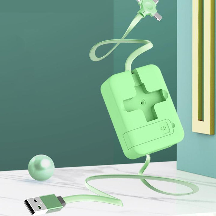 "Multifärgad 3-i-1 laddningsadapter, kompakt och flexibel design, passar iOS, Micro USB, Typ C, perfekt för resenärer."