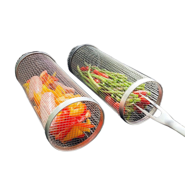 "Multifunktionell BBQ grillkorg i rostfritt stål, robust och slitstark, idealisk för grönsaker och kötträtter på grillen."