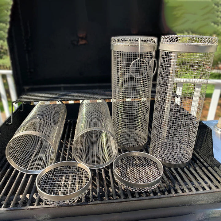 "Multifunktionell BBQ grillkorg i rostfritt stål, robust och slitstark, idealisk för grönsaker och kötträtter på grillen."