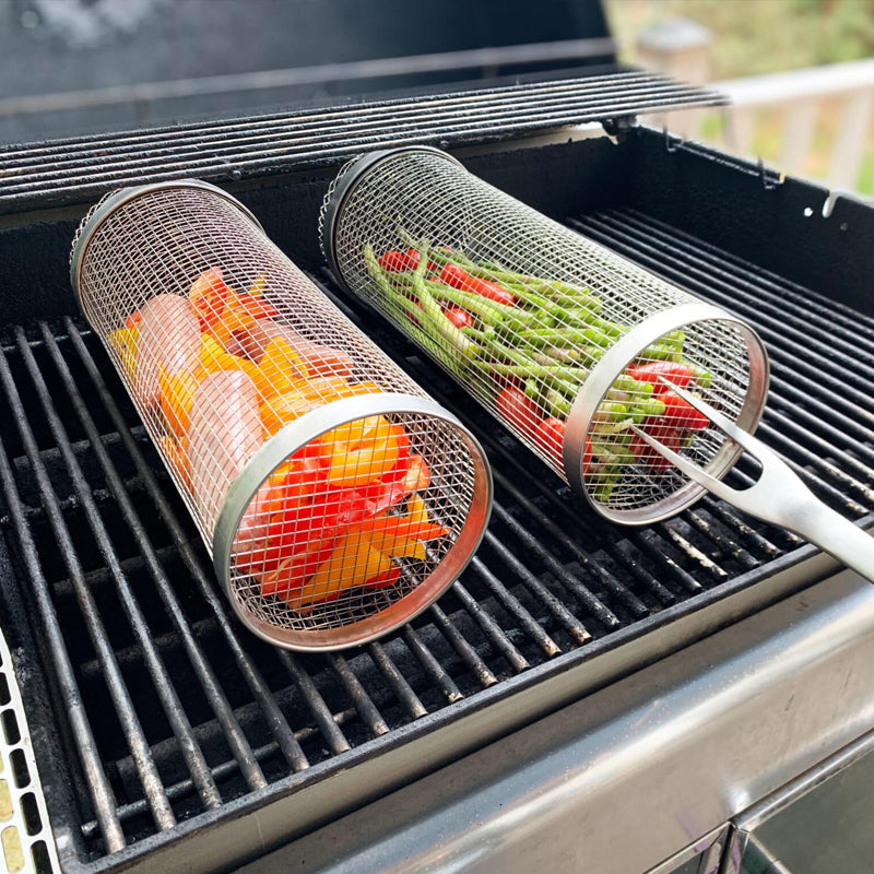 "Multifunktionell BBQ grillkorg i rostfritt stål, robust och slitstark, idealisk för grönsaker och kötträtter på grillen."