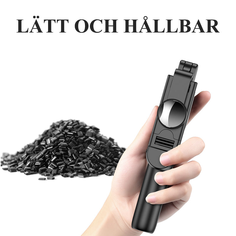 "Multifunktionell Bluetooth-fjärrkontroll Selfie-hållare med stativ och inbyggt fyllningsljus för enkla och stiliga selfies."