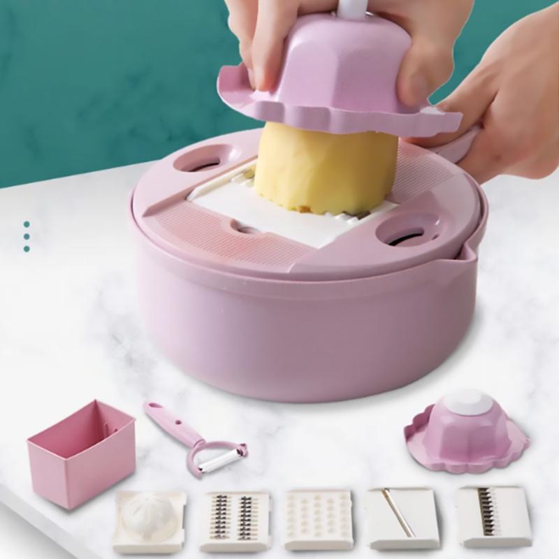 "Multifunktionell hackare i rostfritt stål med säker design för köket, skivar, hackar och river grönsaker enkelt."