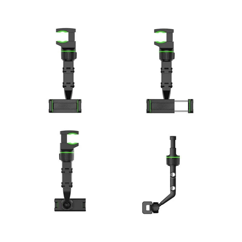 Multifunktionell justerbar telefonhållare för bil, monterad på backspegel, grå färg, smartphone säker och stabil.